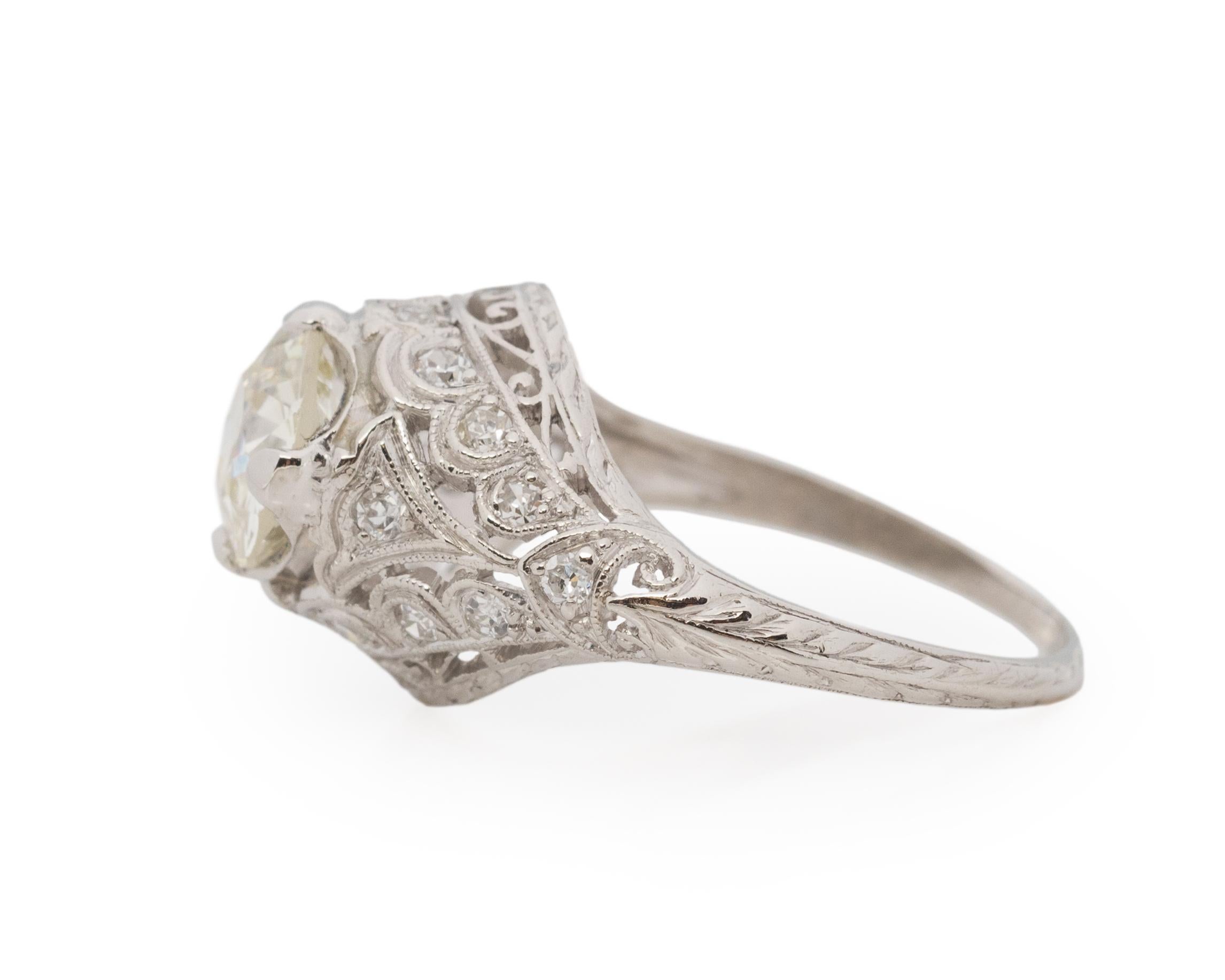 Old European Cut GIA Certified 1.51 Carat Art Deco Diamond Platinum Engagement Ring For Sale