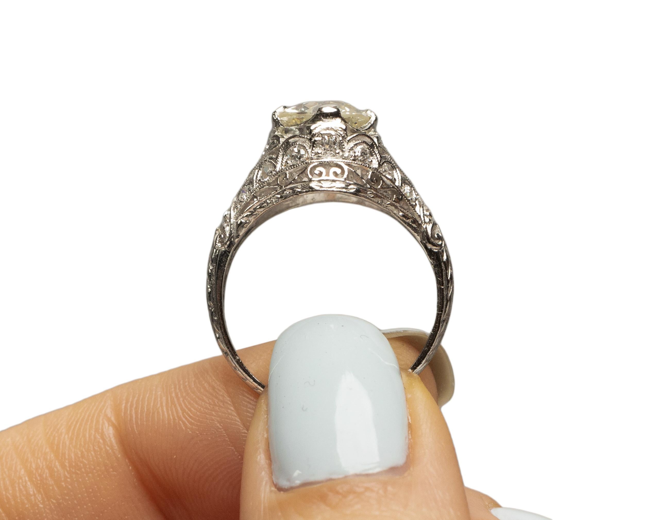 GIA Certified 1.51 Carat Art Deco Diamond Platinum Engagement Ring For Sale 1
