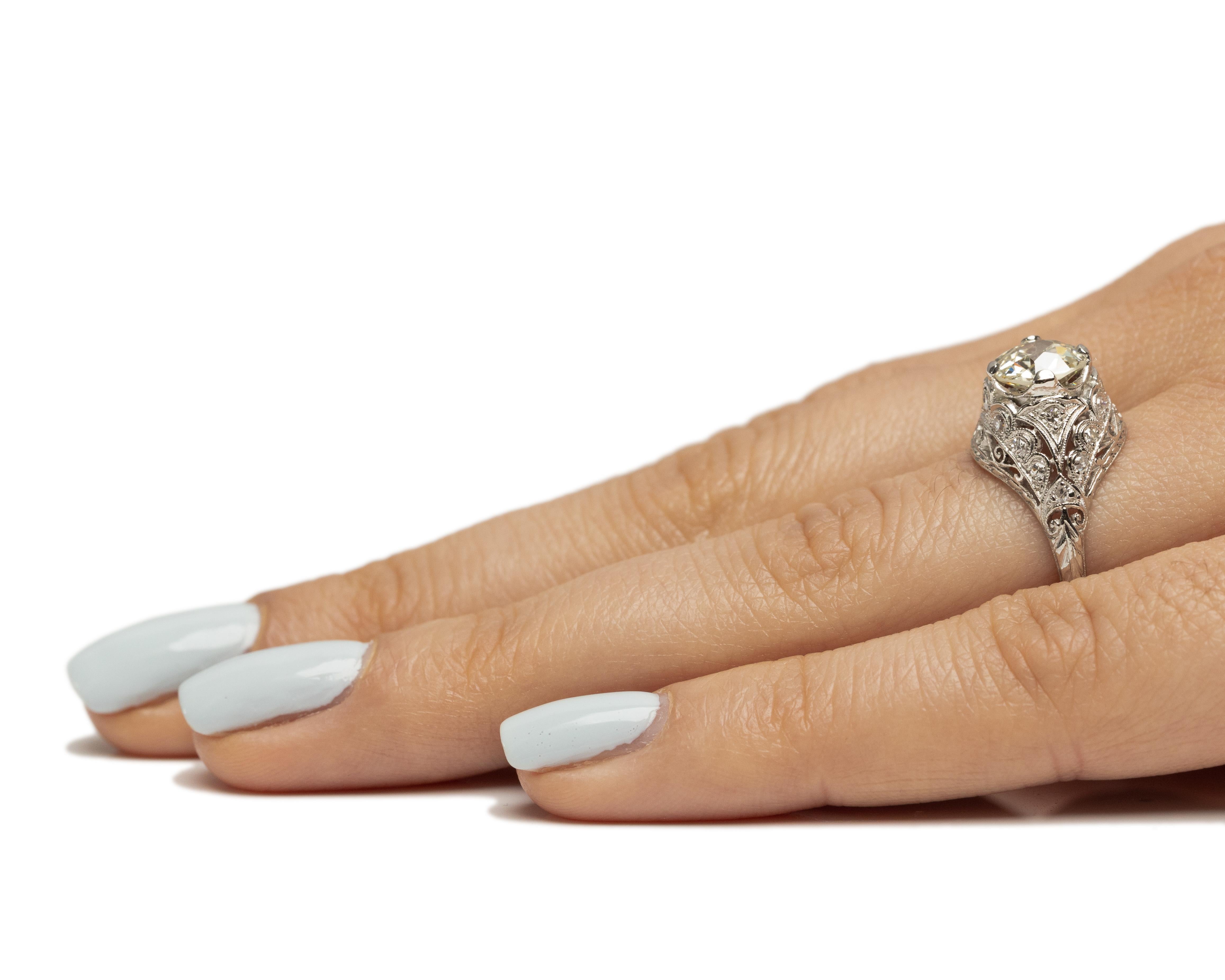 GIA Certified 1.51 Carat Art Deco Diamond Platinum Engagement Ring For Sale 2