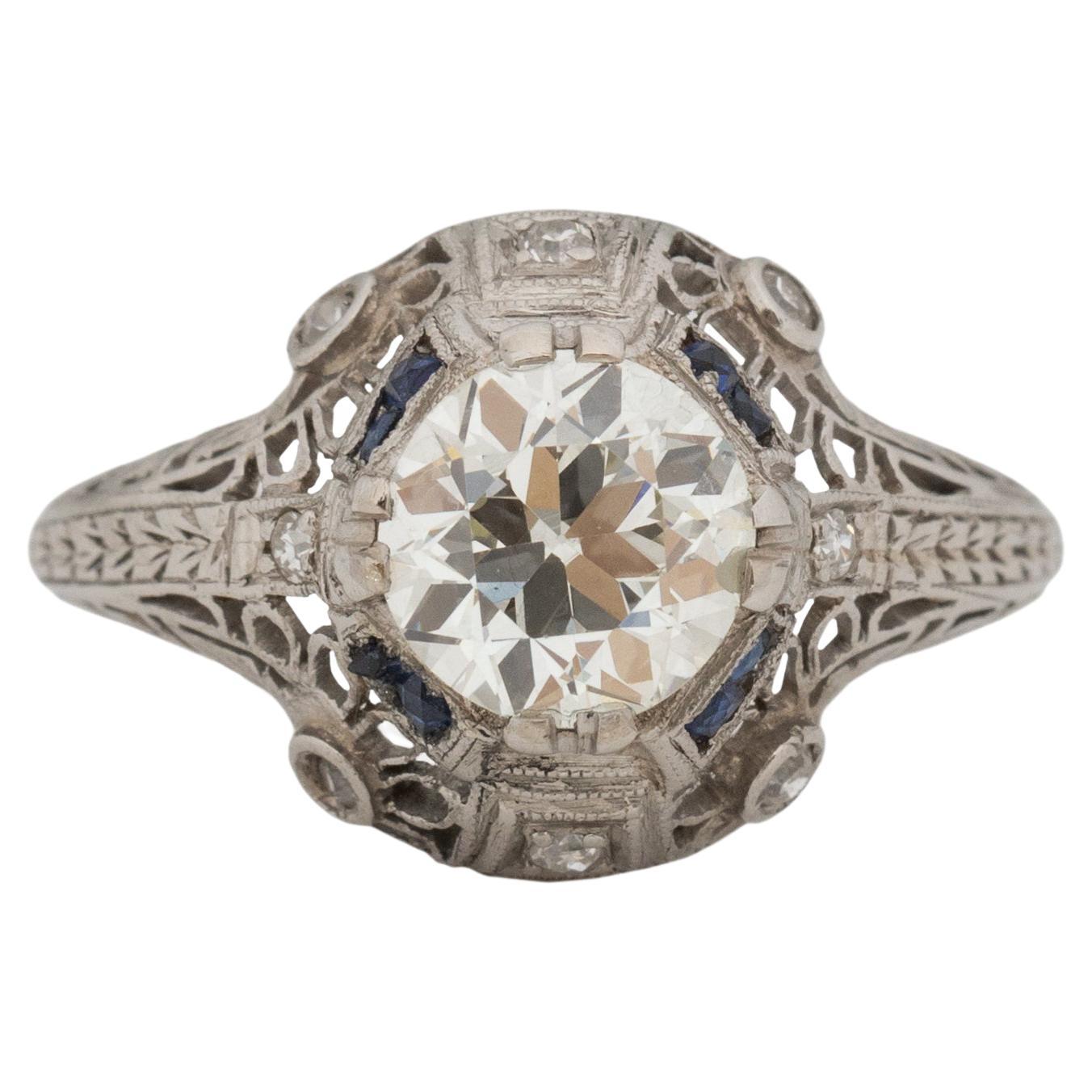GIA Certified 1.51 Carat Art Deco Diamond Platinum Engagement Ring For Sale
