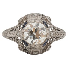 GIA Certified 1.51 Carat Art Deco Diamond Platinum Engagement Ring