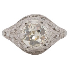 GIA Certified 1.51 Carat Art Deco Diamond Platinum Engagement Ring