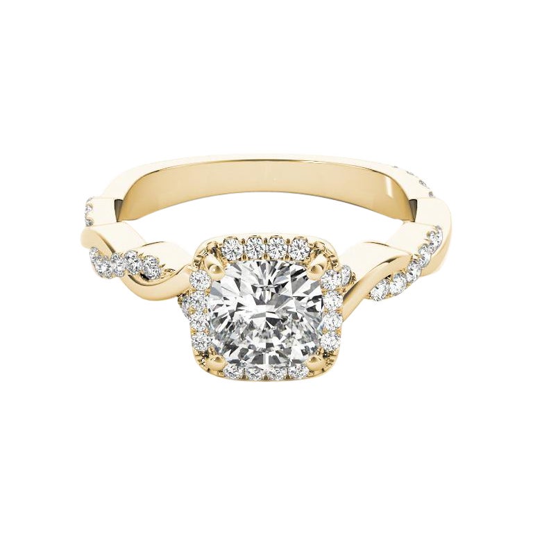 GIA Certified 1.51 Carat Braided Band Square Cushion Halo Diamond Ring