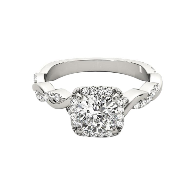 GIA Certified 1.51 Carat Braided Band Square Cushion Halo Diamond Ring