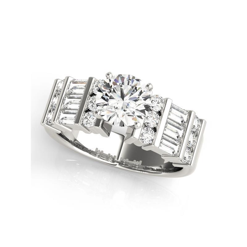 Taille ronde Bague en platine certifiée GIA 1.51 carat Channel Bar Baguette & Round Diamond en vente