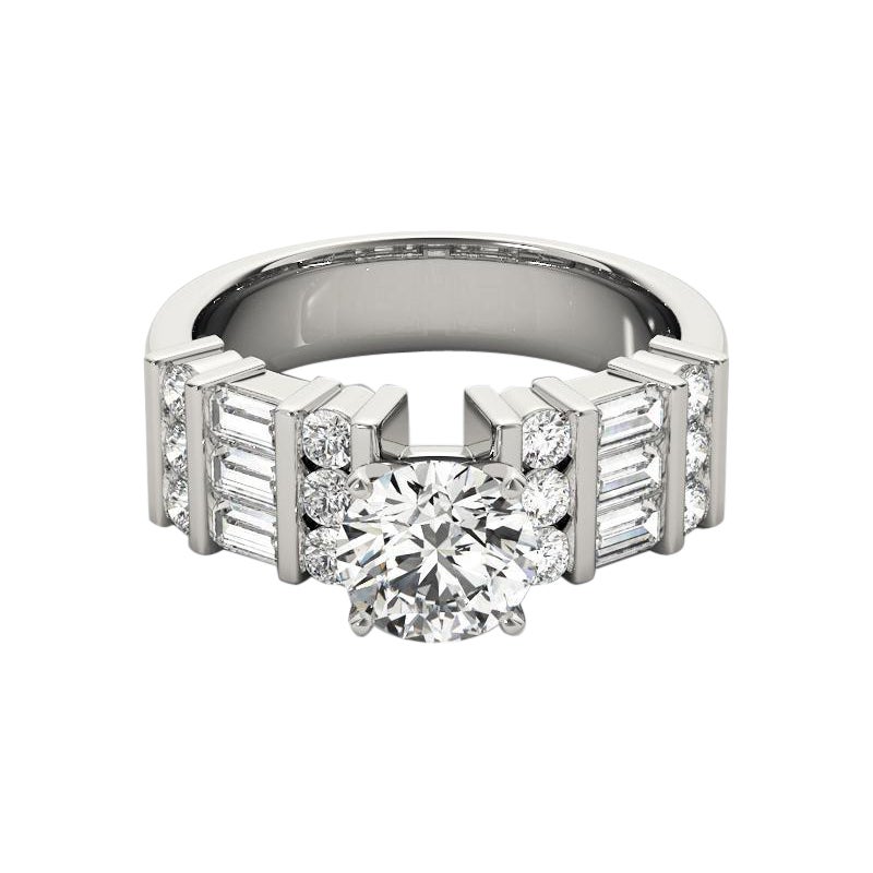 Bague en platine certifiée GIA 1.51 carat Channel Bar Baguette & Round Diamond