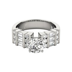 Bague en platine certifiée GIA 1.51 carat Channel Bar Baguette & Round Diamond