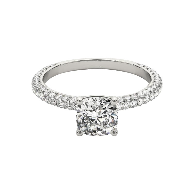 GIA Certified 1.51 Carat Cushion Solitaire Pave Diamond Ring