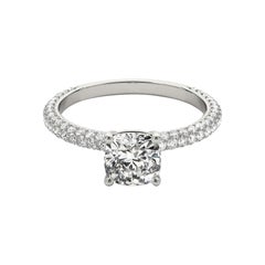 GIA Certified 1.51 Carat Cushion Solitaire Pave Diamond Ring