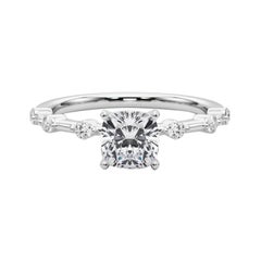 GIA Certified 1.51 Carat Cushion Diamond Bamboo Shank Platinum Diamond Ring