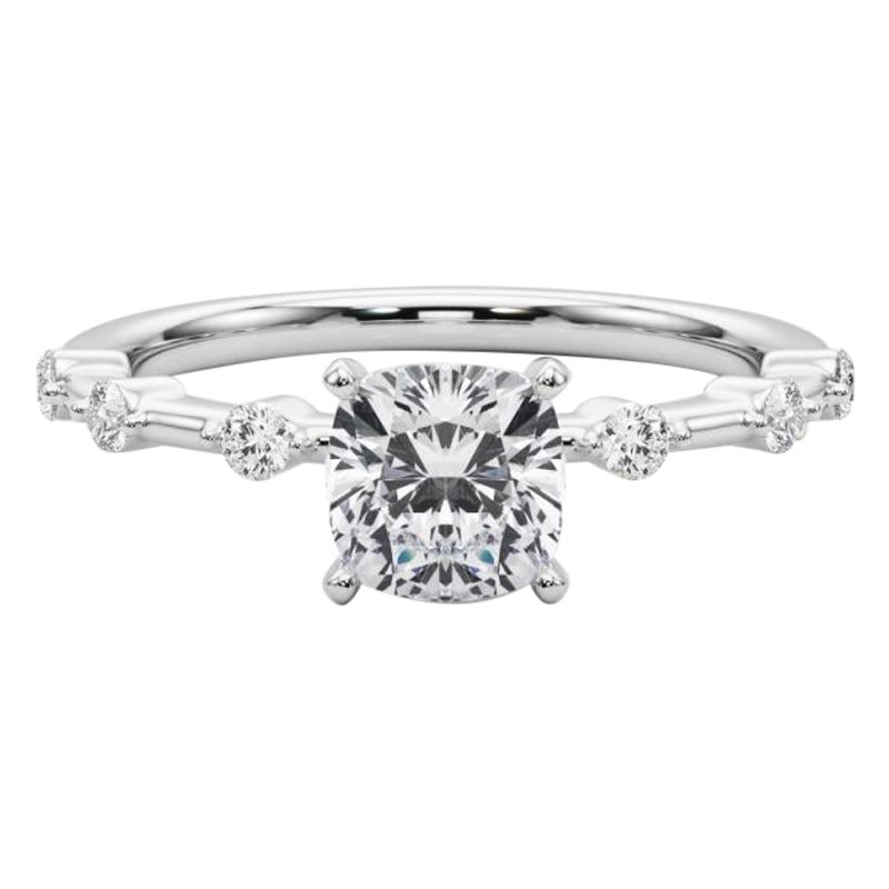 GIA Certified 1.51 Carat Cushion Diamond Bamboo Shank Platinum Diamond Ring