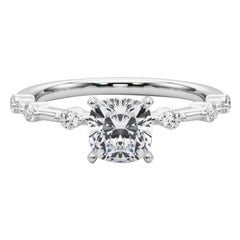 GIA Certified 1.51 Carat Cushion Diamond Bamboo Shank Platinum Diamond Ring