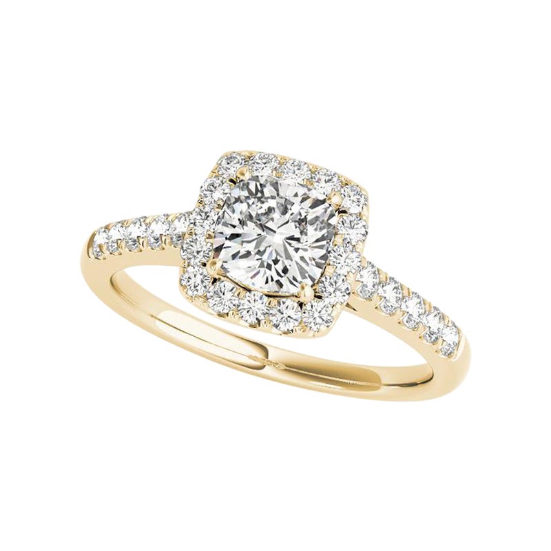 GIA Certified 1.51 Carat Cushion Halo Pave Cathedral Diamond Ring