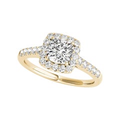 GIA Certified 1.51 Carat Cushion Halo Pave Cathedral Diamond Ring