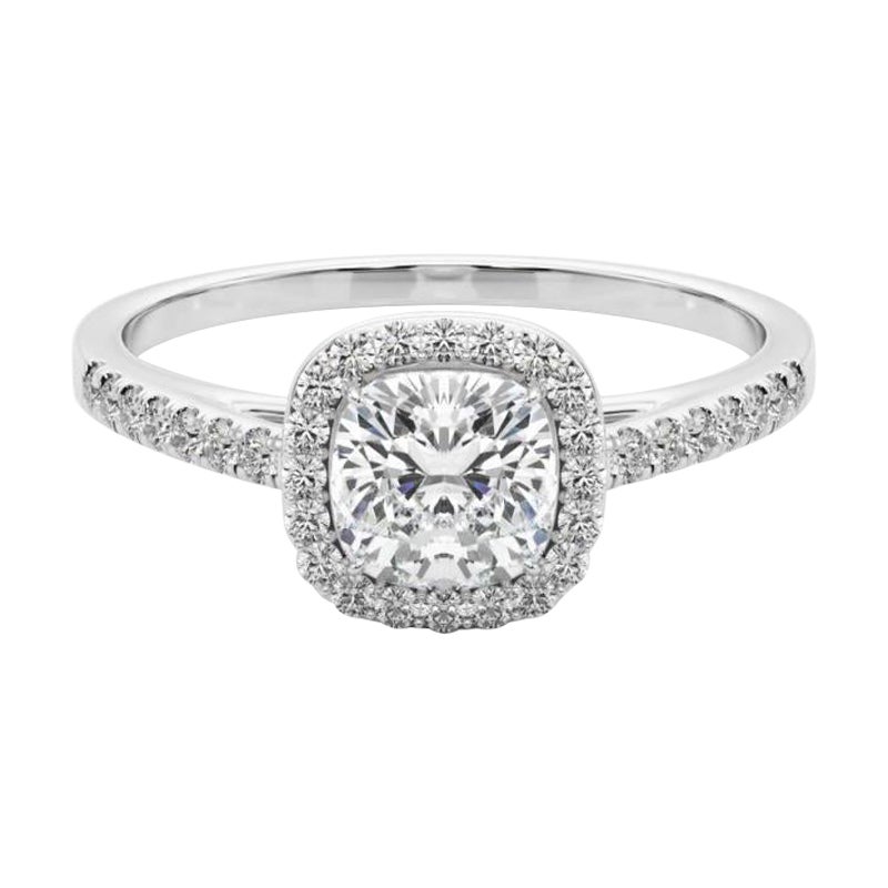 GIA Certified 1.51 Carat Cushion Halo Pave  Diamond Ring