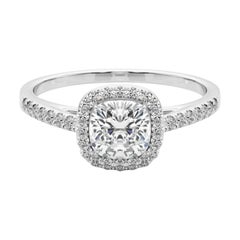 GIA Certified 1.51 Carat Cushion Halo Pave  Diamond Ring