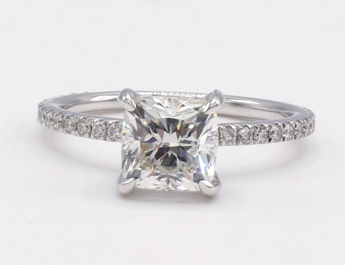 Modern GIA Certified 1.51 Carat Cushion J SI2 Diamond Engagement Ring 