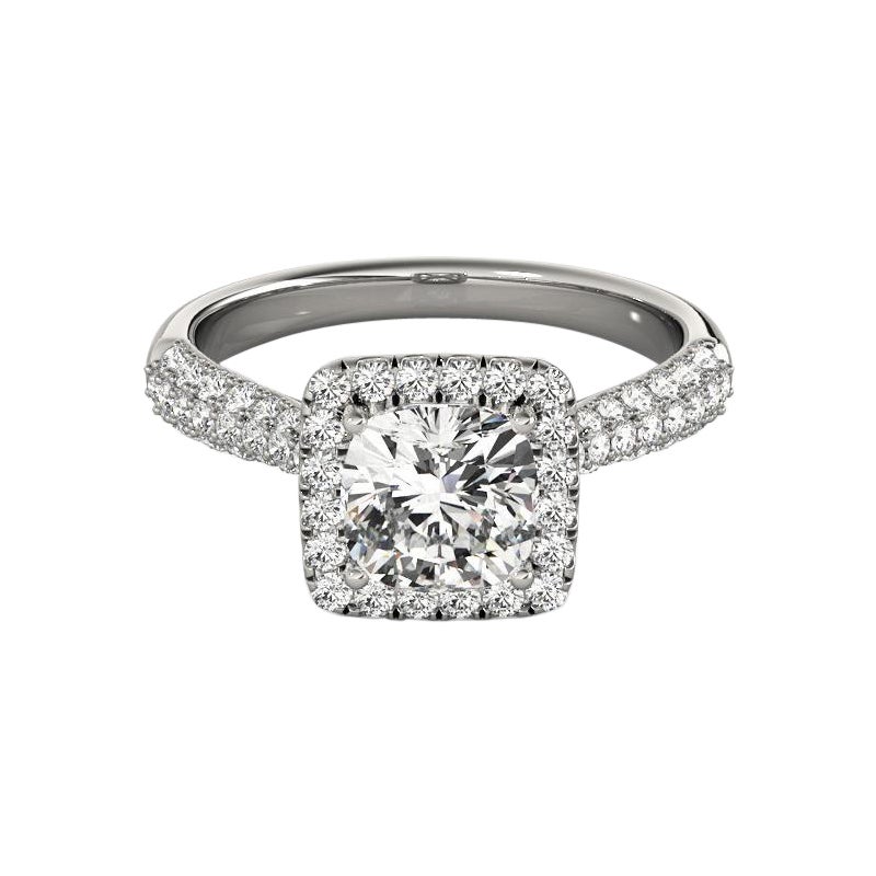Anello con diamante aureolato quadrato a più file certificato GIA da 1.51 carati