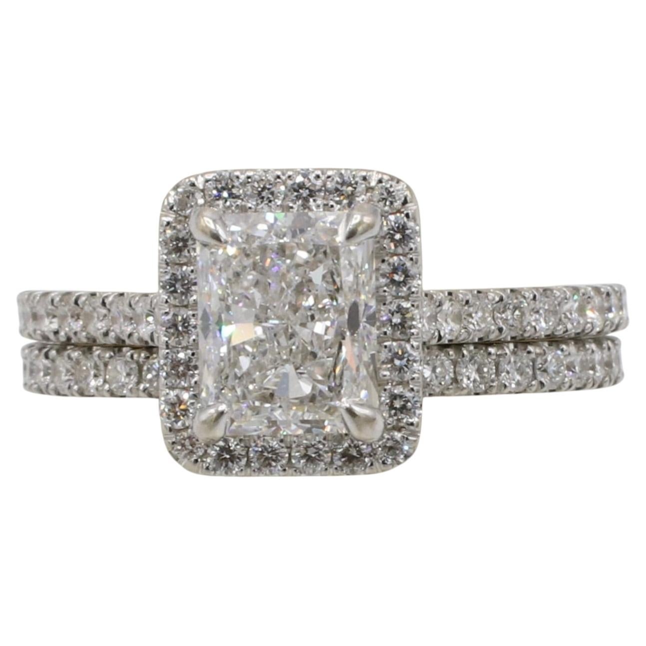 GIA Certified 1.51 Carat D VS2 Radiant Natural Diamond Engagement Ring Band Set