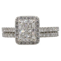 GIA Certified 1.51 Carat D VS2 Radiant Natural Diamond Engagement Ring Band Set