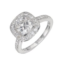 Bague de fiançailles en platine avec halo de 1,51 carat de diamant certifié GIA