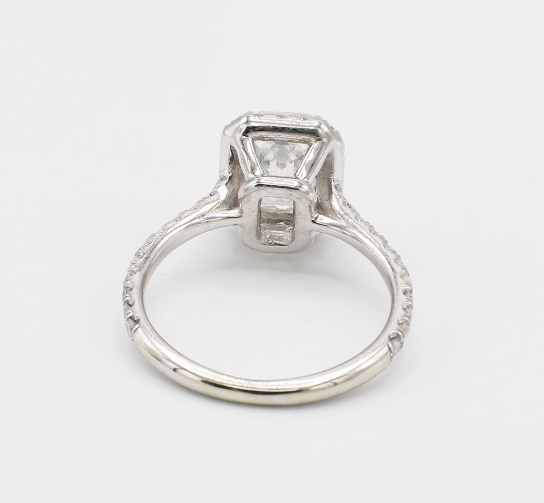 Women's or Men's GIA Certified 1.51 Carat Emerald Cut Diamond Halo Engagement Ring