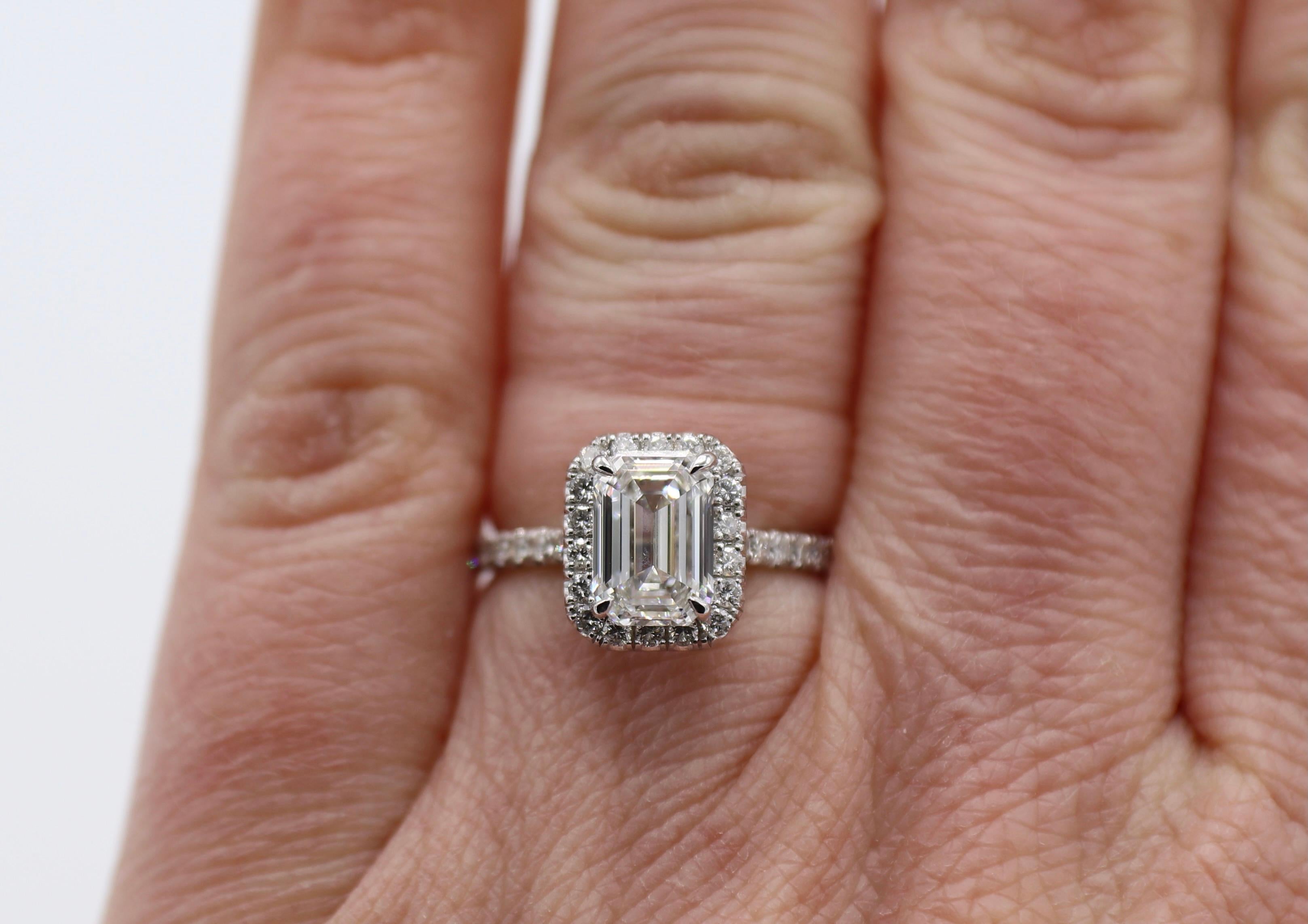 GIA Certified 1.51 Carat Emerald Cut Diamond Halo Engagement Ring 2