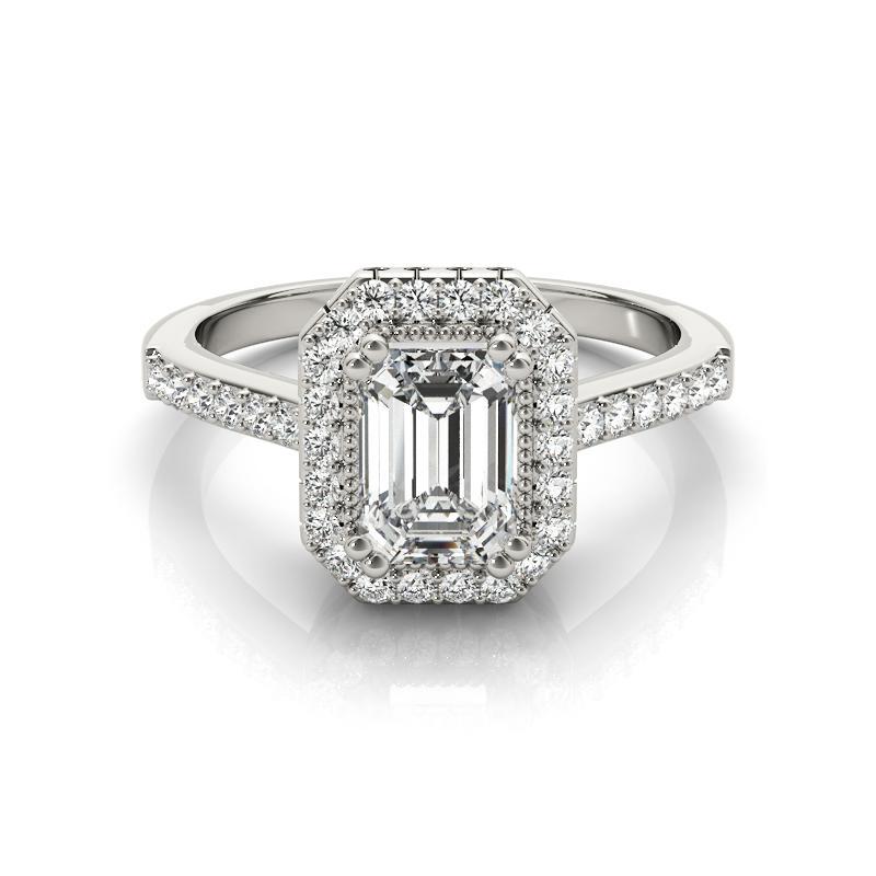Diamante smeraldo aureolato da 1.51 carati certificato GIA  Anello con diamante
