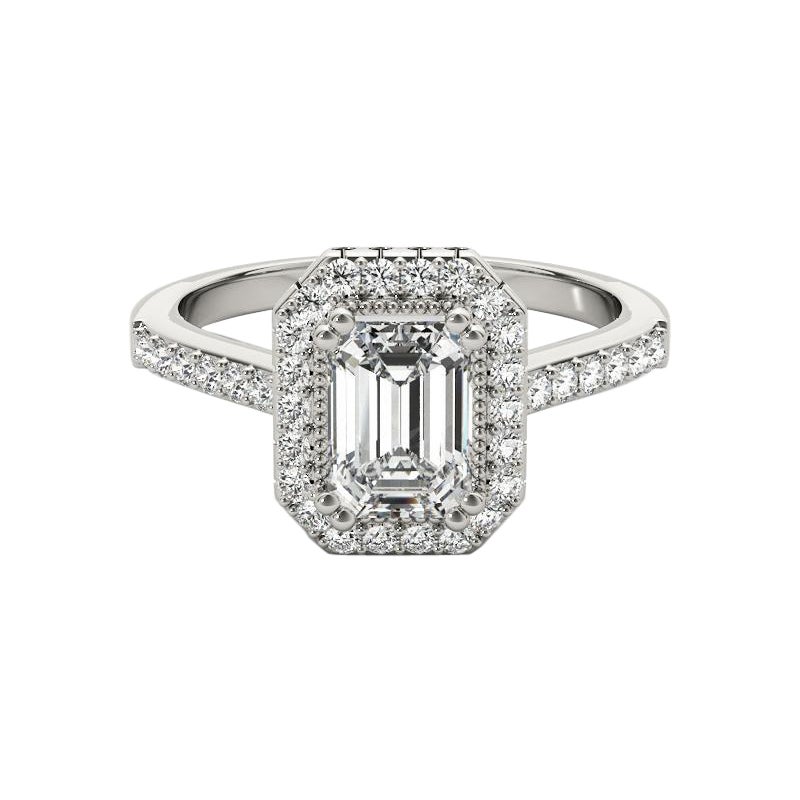 Diamante smeraldo aureolato da 1.51 carati certificato GIA  Anello con diamante