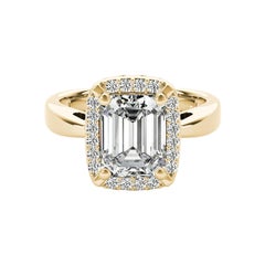 GIA Certified 1.51 Carat Emerald Halo Antique 18K Yellow Gold Diamond Ring
