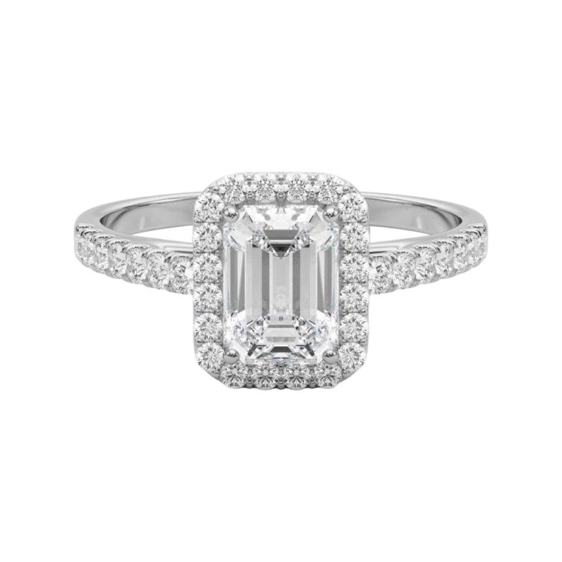 GIA zertifiziert 1,51 Karat Smaragd Halo Pave 18K Weißgold Diamantring