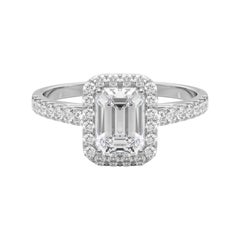 GIA zertifiziert 1,51 Karat Smaragd Halo Pave 18K Weißgold Diamantring