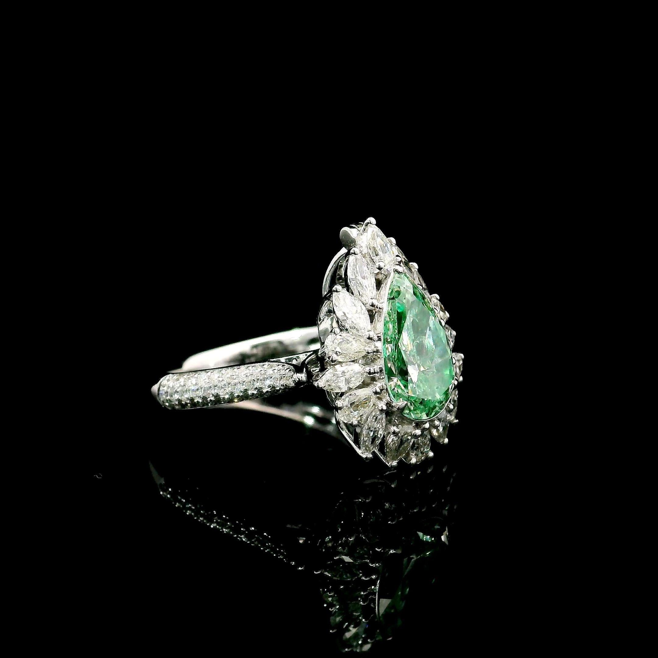 Pear Cut GIA Certified 1.51 Carat Faint Yellow Green SI2 Clarity Diamond Ring For Sale