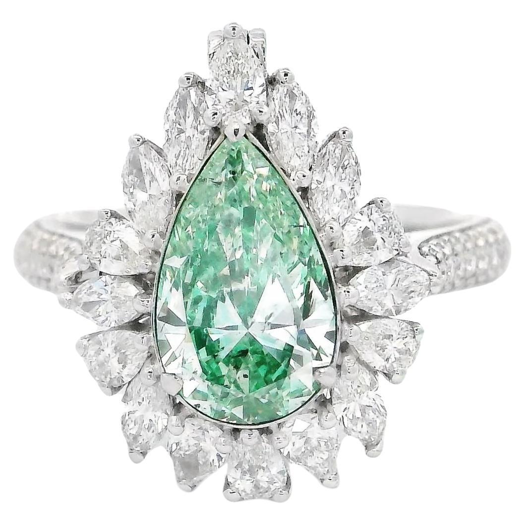 GIA Certified 1.51 Carat Faint Yellow Green SI2 Clarity Diamond Ring