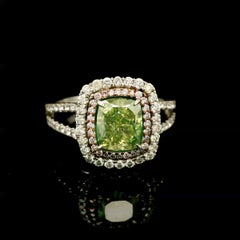 GIA Certified 1.51 Carat Fancy Brownish Greenish Yellow VS2 Clarity Diamond Ring