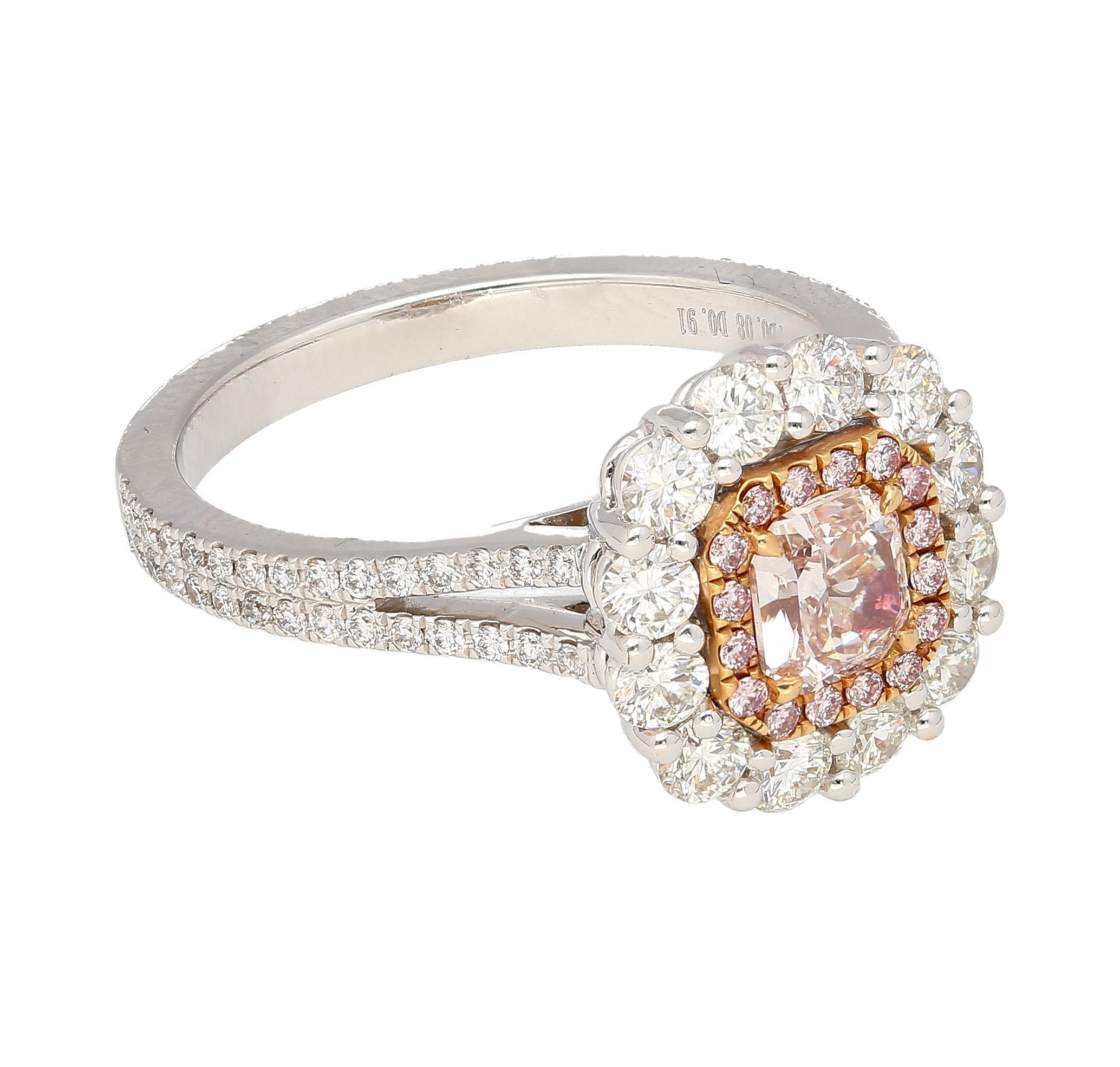Contemporary GIA Certified 1.51 Carat Fancy Light Brown Pink Internally Flawless Diamond Ring For Sale