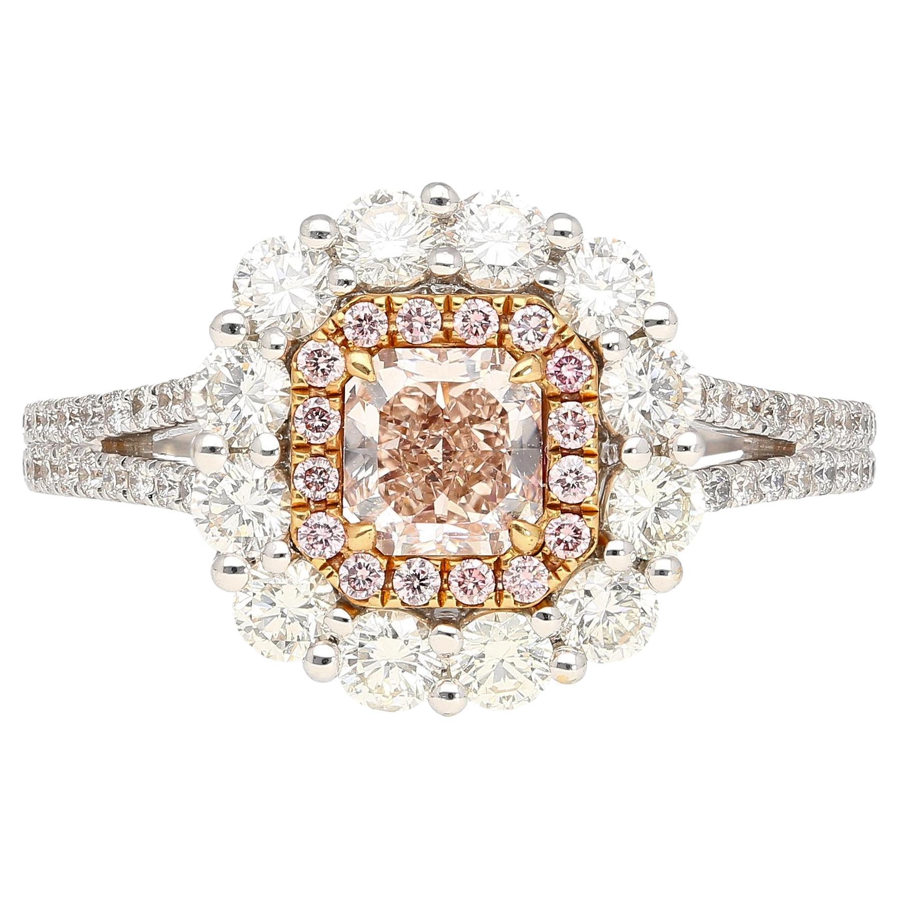 GIA Certified 1.51 Carat Fancy Light Brown Pink Internally Flawless Diamond Ring For Sale