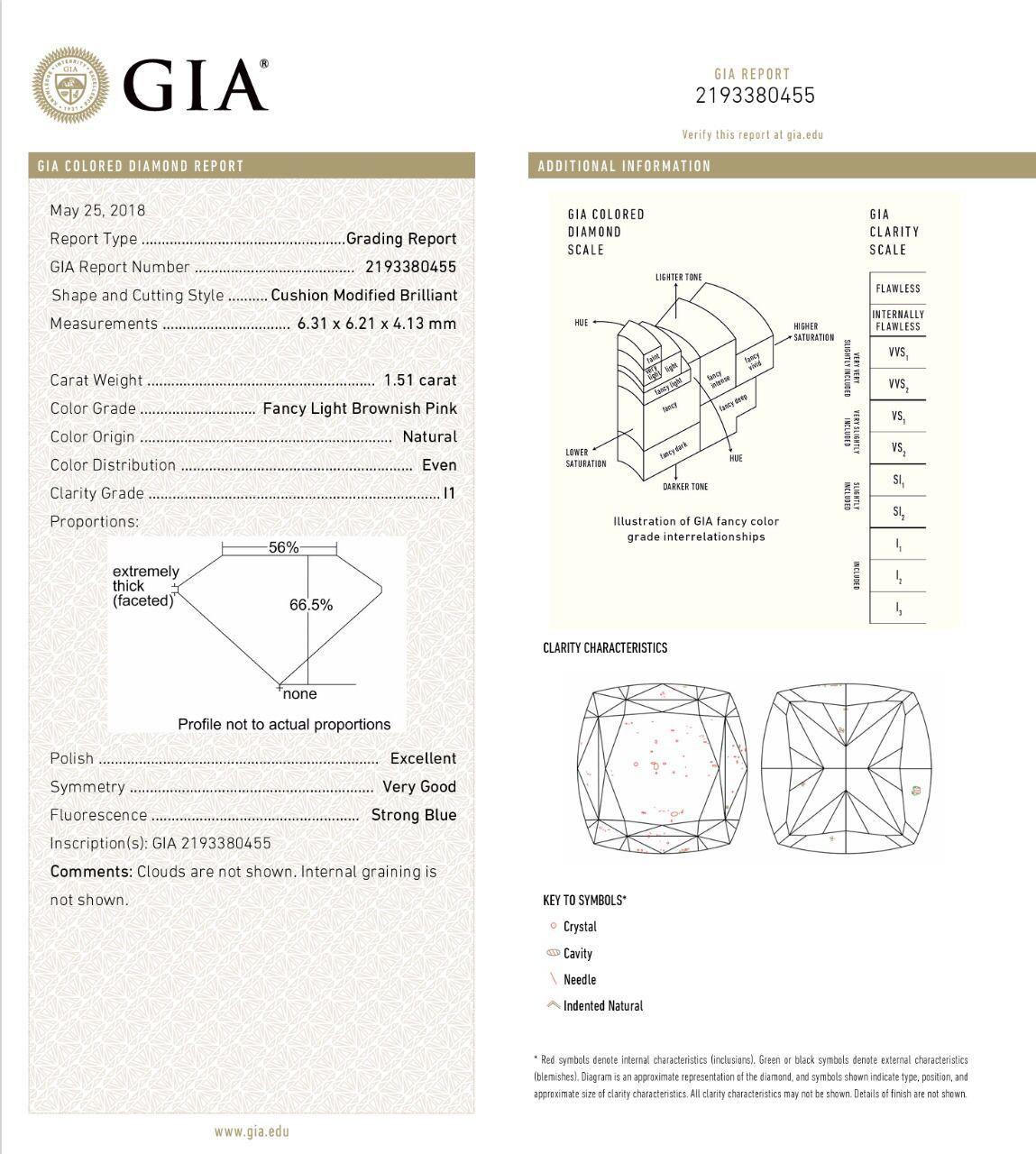Anello con diamante certificato GIA da 1,51 carati Fancy Light Brownish Pink con purezza I1 in vendita 3
