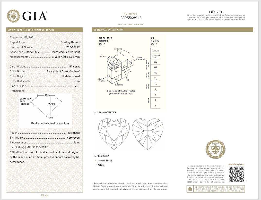 Diamant fantaisie vert clair jaune de 1,51 carat de pureté VS1 certifié par le GIA en vente 1