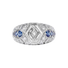 GIA-zertifizierter sechseckiger Ring mit 1,51 Karat Diamant und blauem Saphir