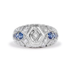 Anillo de diamantes hexagonales y zafiros azules certificado por el GIA de 1,51 quilates