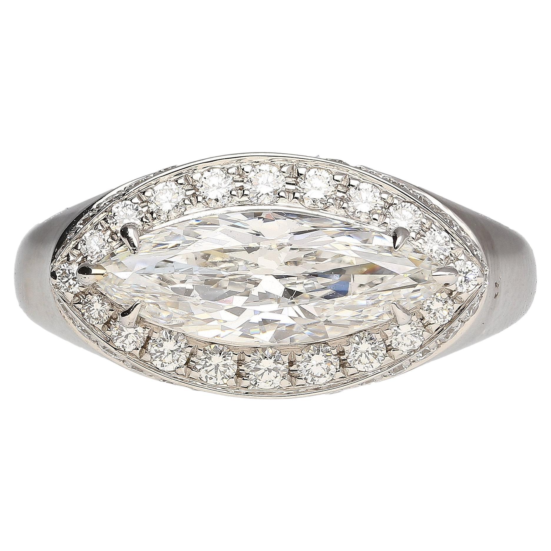 GIA Certified 1.51 Carat Marquise Cut Diamond 18K White Gold Unisex Ring