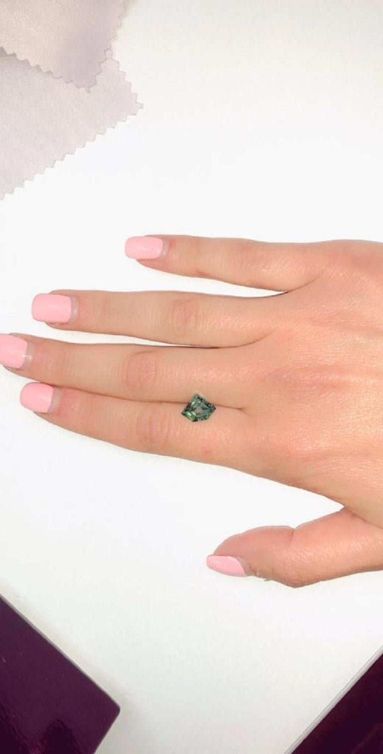 GIA Certified 1.51 Carat Natural Fancy Bluish Green Shield Diamond Ring 14K Gold 1