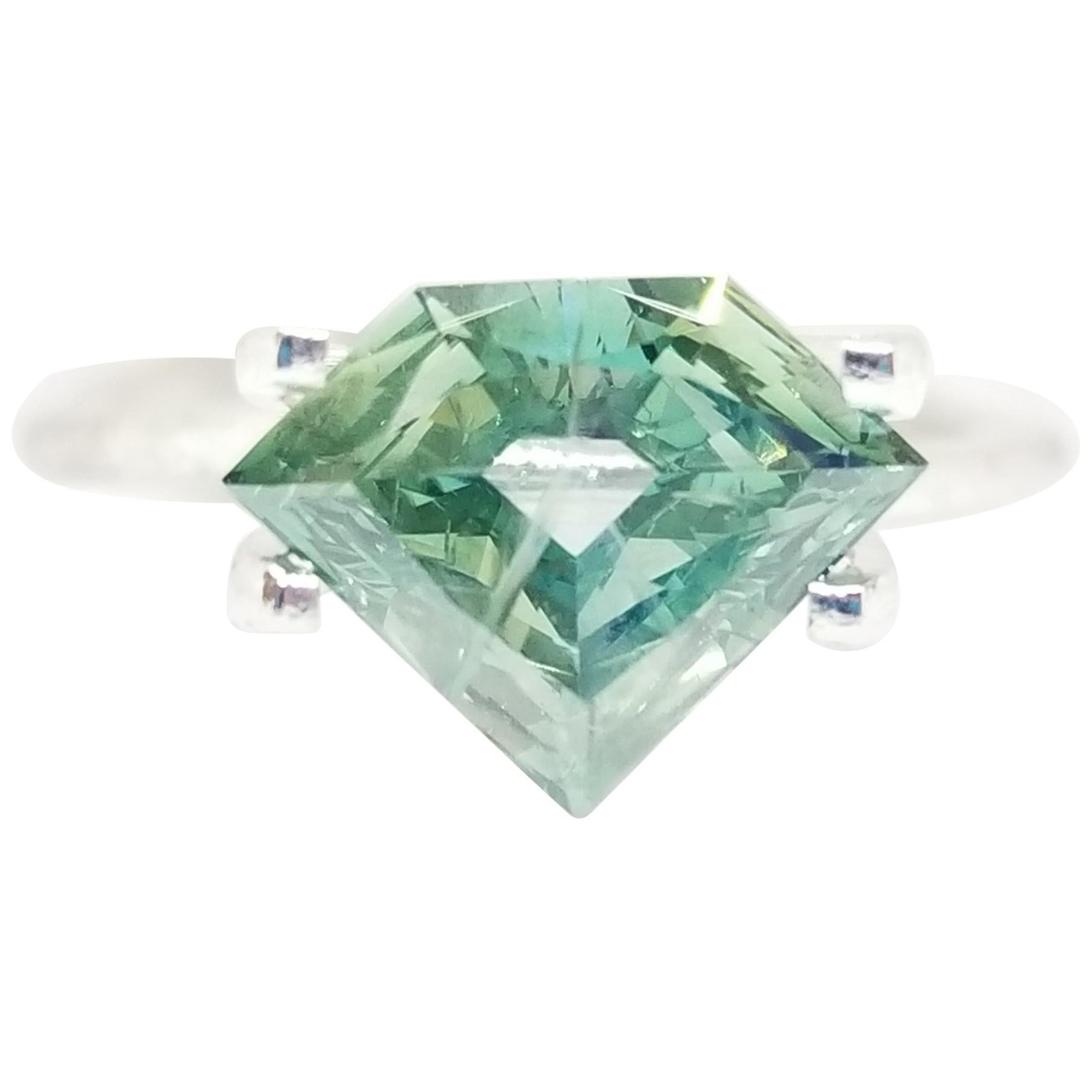 GIA Certified 1.51 Carat Natural Fancy Bluish Green Shield Diamond Ring 14K Gold