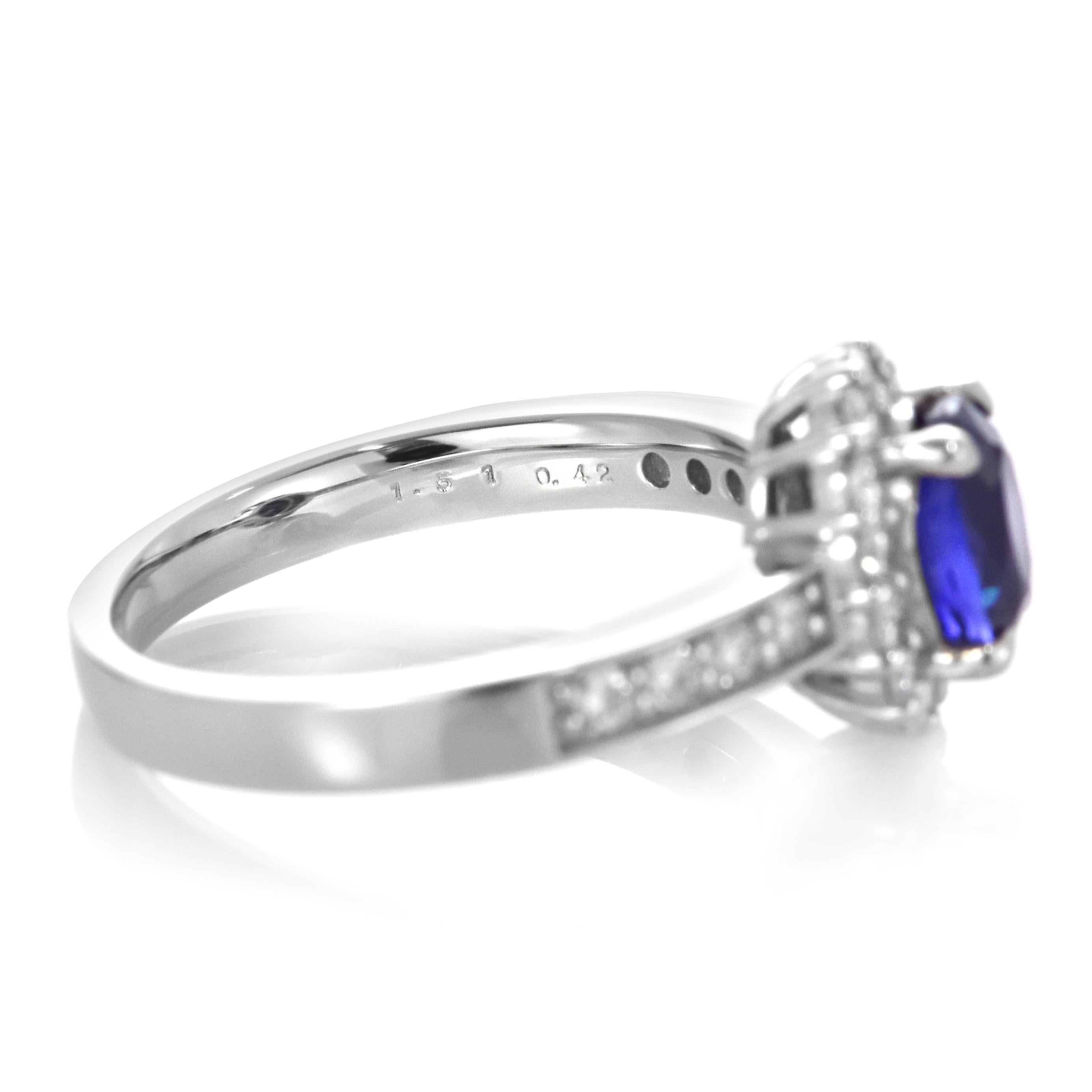 GIA Certified 1.51 Carat Natural Sapphire and Diamond Ring made in Platinum For Sale 3