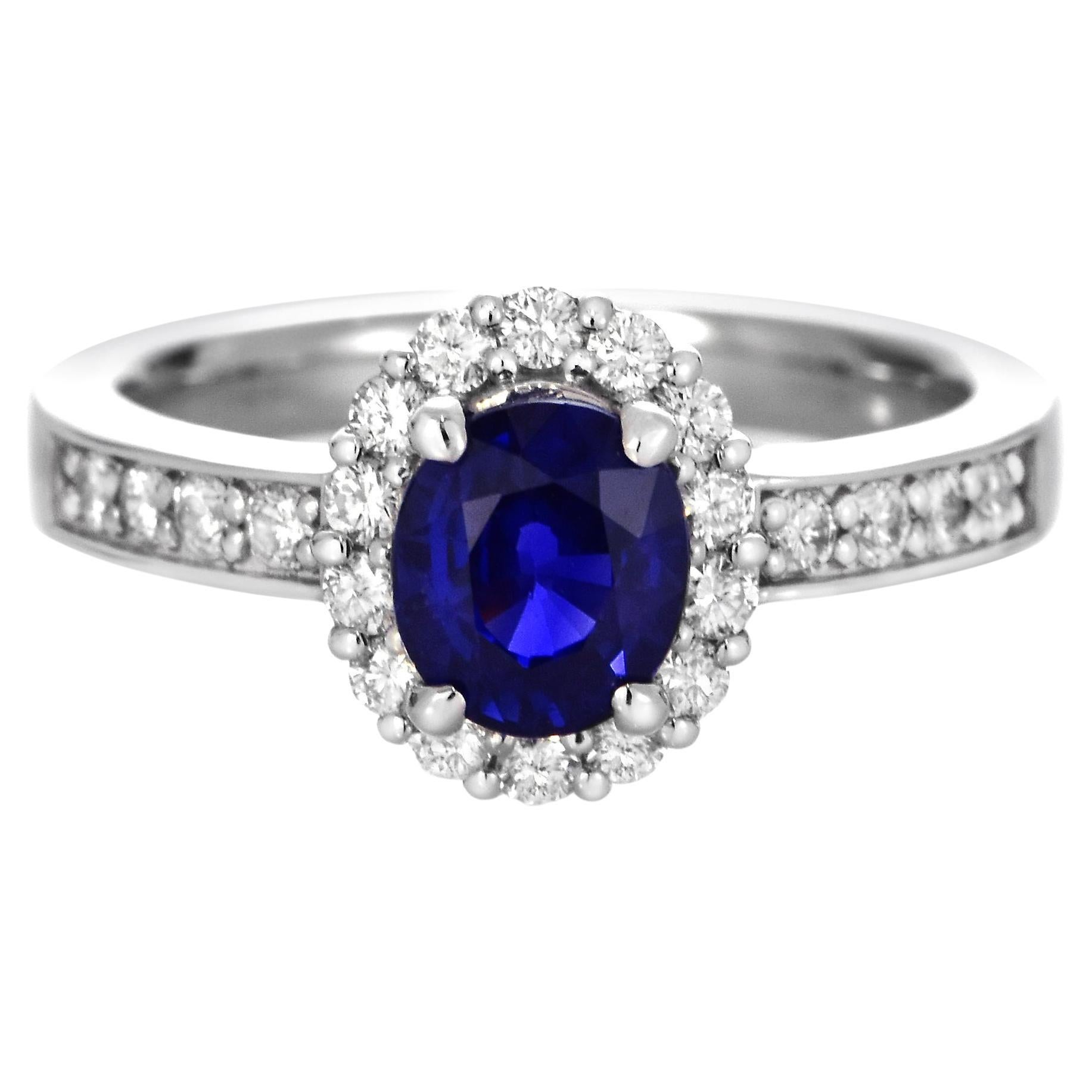 Anillo de zafiro natural y diamante de 1,51 quilates certificado por el GIA y realizado en platino