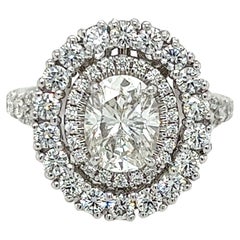 GIA Certified 1.51 Carat Oval Diamond Halo Engagement Ring 