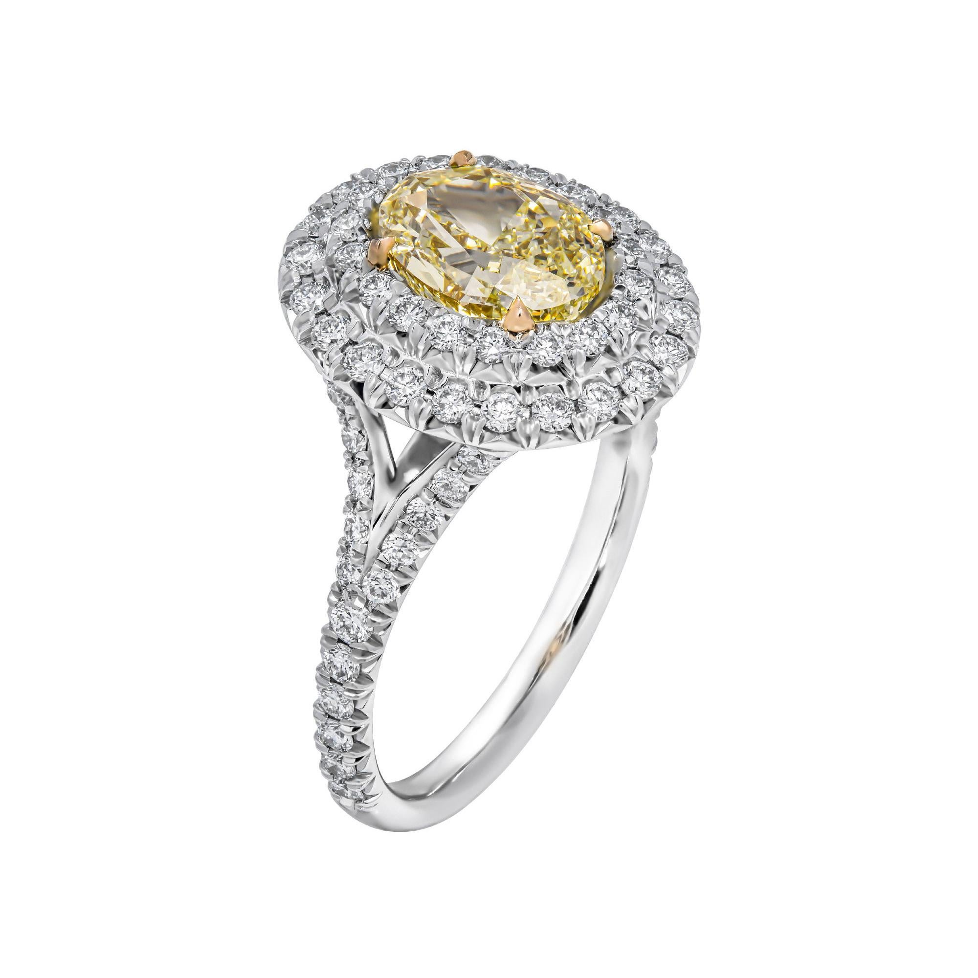 Bague de fiançailles avec diamant jaune fantaisie ovale de 1,51 carat certifié GIA