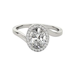 GIA Certified 1,51 Carat Oval Halo Curved Bypass 18K White Diamond Ring