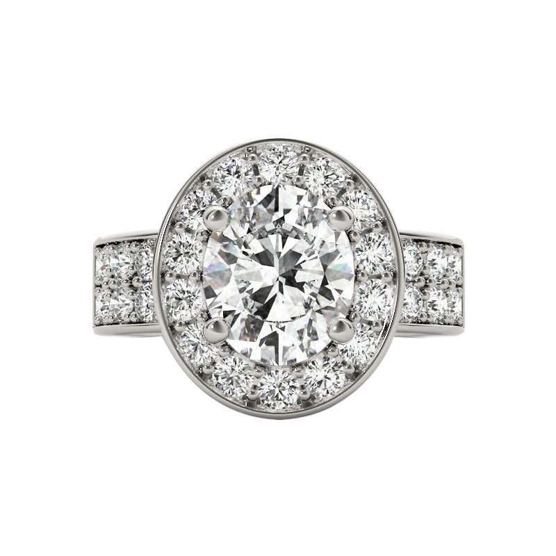 GIA Certificato 1,51 Carati Ovale aureolato a doppio canale  Anello con diamante